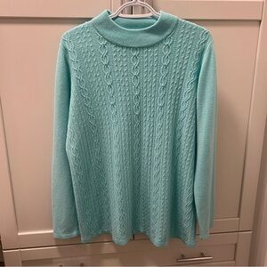 Vintage ALIA Cableknit Cottagecore Mint Green with Pearls Sweater Womens Size XL